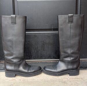 Massimo Dutti Tall Black Leather Riding Boots | Minimalist | Size 8US